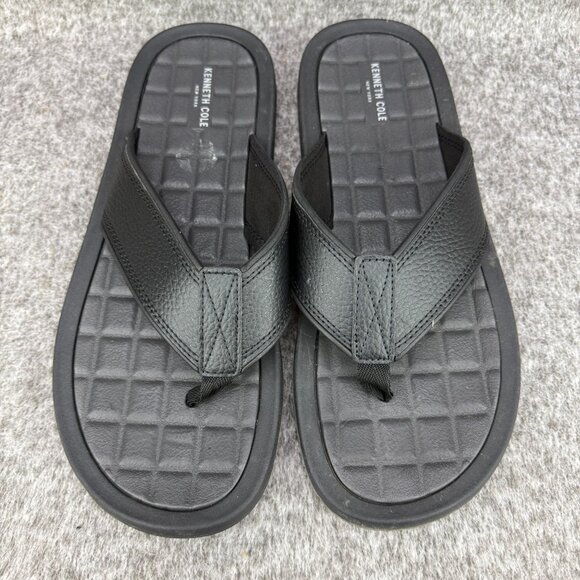 ✅Kenneth Cole New York Mens 13M Black Textured Flip Flops Thong Sandals Beach - Picture 6 of 11